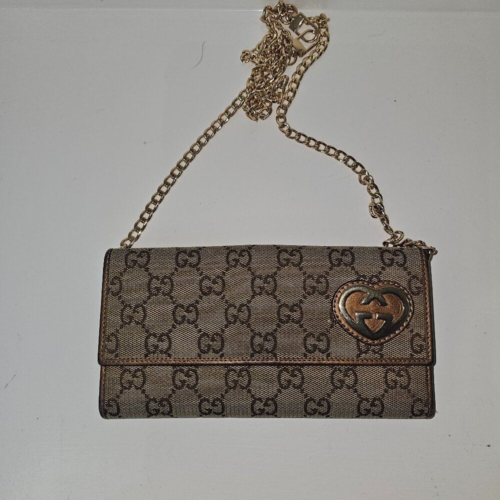 Authentic Gucci GG Heart Monogram Long Wallet and Zipper